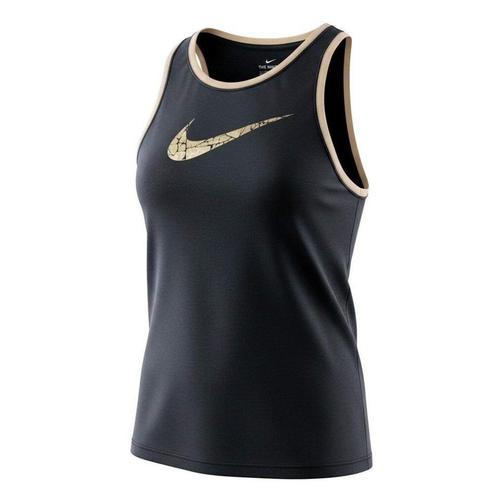 Nike Tank Top Mens Small Black Gold Good Dri-FIT Cracked Swoosh Graphic